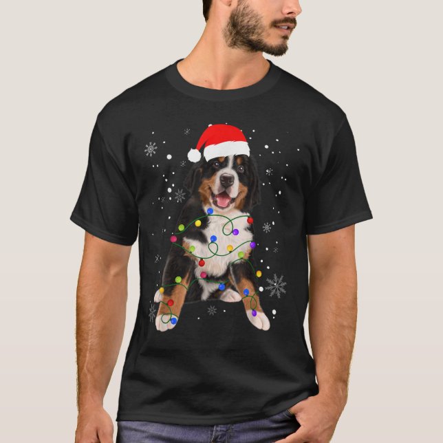 Camiseta Perro de montaña de Berna con luces Santa Hat (Anverso)