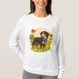 Camiseta Perro de montaña de Berna lindo con girasol y mant
