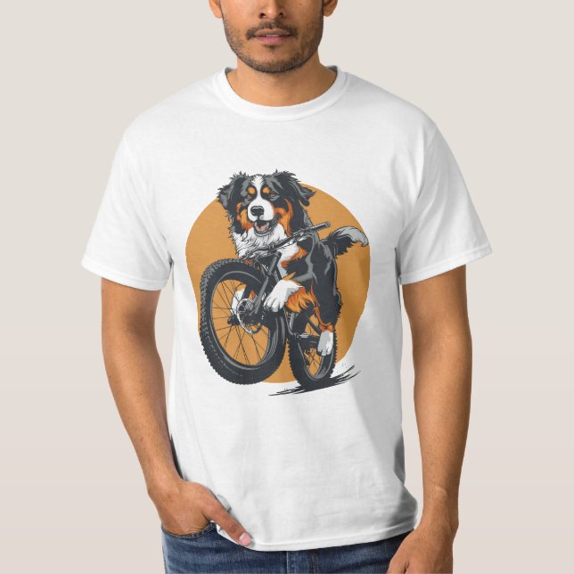 Camiseta Perro De Montaña De Berna Montando Una Bicicleta D (Anverso)