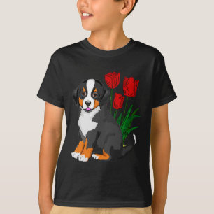 Camiseta Perro de montaña de Bernese con tulipanes