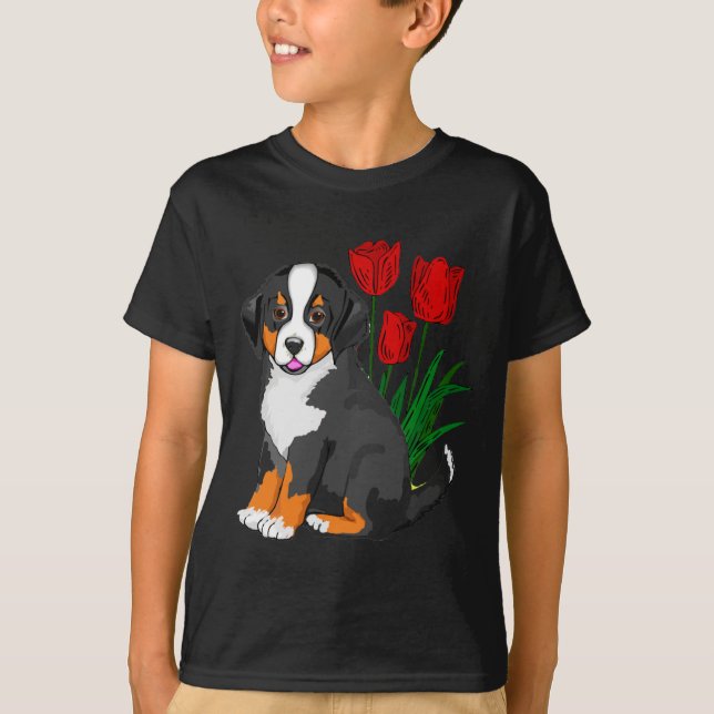 Camiseta Perro de montaña de Bernese con tulipanes (Anverso)