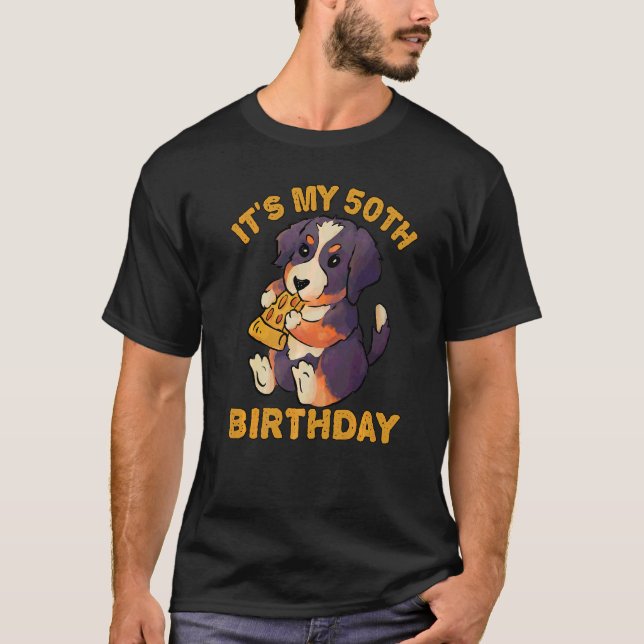Camiseta Perro de montaña que come pizza Bernese es mi 50°  (Anverso)