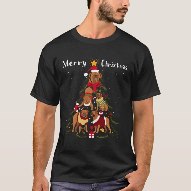 Camiseta Perro de navidad navideña de árbol de burdeos fran (Anverso)