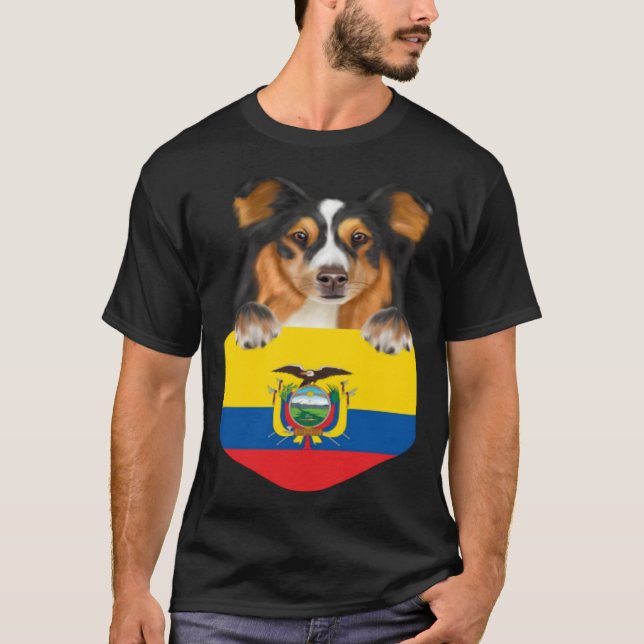 Camiseta Perro de oveja con bandera de Ecuador en Shetland  (Anverso)