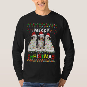 Camiseta Perro de oveja inglés de Navidad Árbol de luz Navi