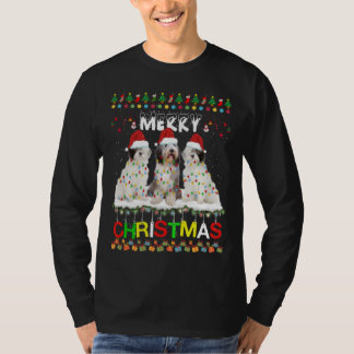 Camiseta Perro de oveja inglés de Navidad Árbol de luz Navi