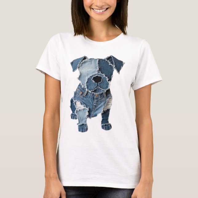 Camiseta Perro de parches de falso denim (Anverso)