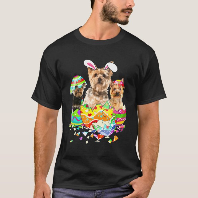 Camiseta Perro de Pascua feliz de conejo de Yorkshire Terri (Anverso)