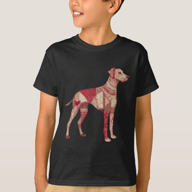 Camiseta Perro de patchwork con corazón estilo San Valentín (Anverso)