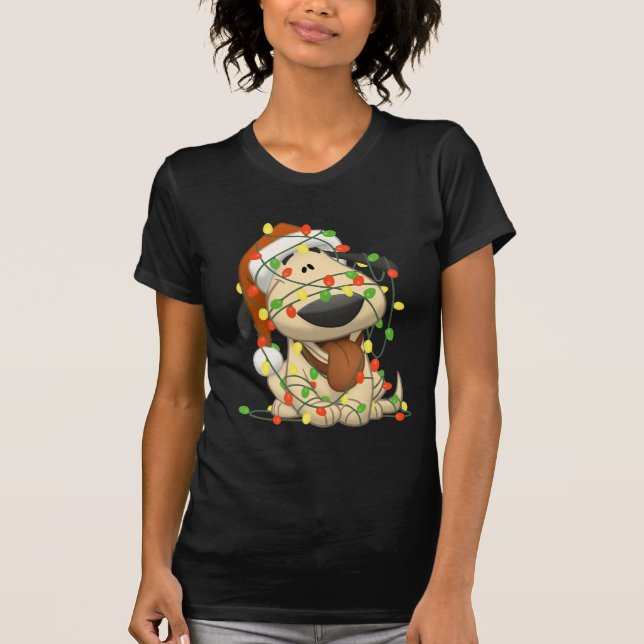 Camiseta Perro de perrito divertido de las luces de navidad (Anverso)