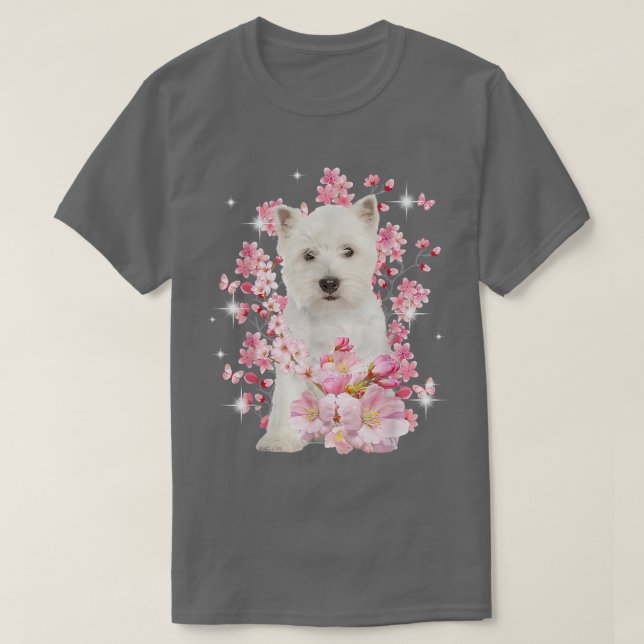 Camiseta Perro de perro occidental cerezo japonés florecimi (Diseño del anverso)