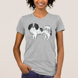 Camiseta Perro De Phalène Blanco Y Negro Con Cara Sonriente
