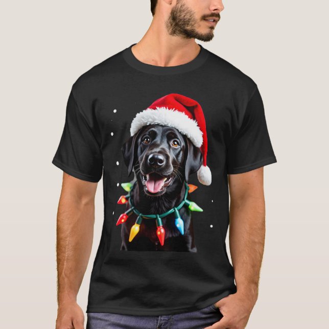 Camiseta Perro de pijama de luces de árbol de Navidad Labra (Anverso)