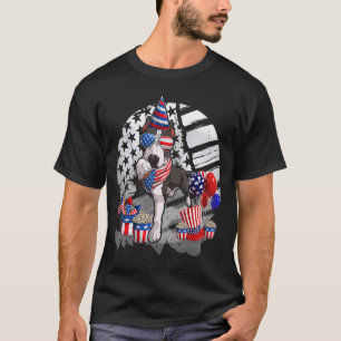 Camiseta Perro de Pitbull Negro lindo gafas de sol Bandera