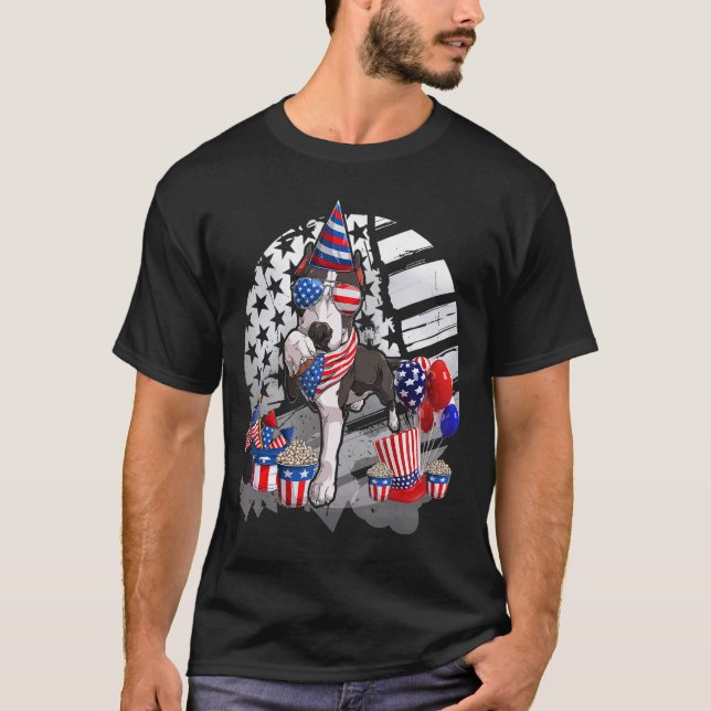 Camiseta Perro de Pitbull Negro lindo gafas de sol Bandera  (Anverso)