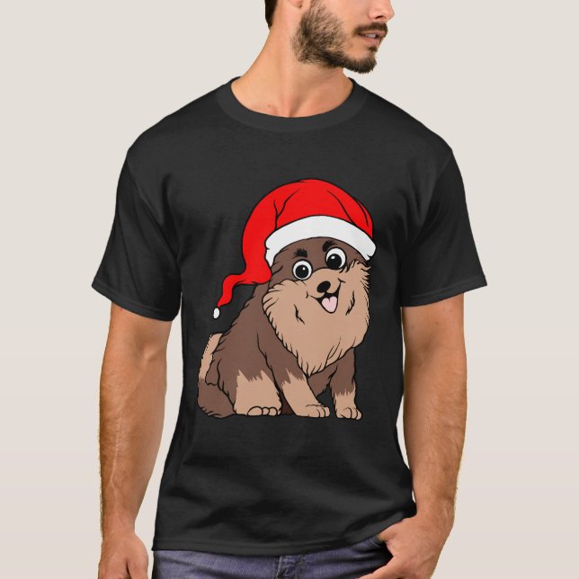 Camiseta Perro De Pomerania En Navidades De Santa Hat (Anverso)