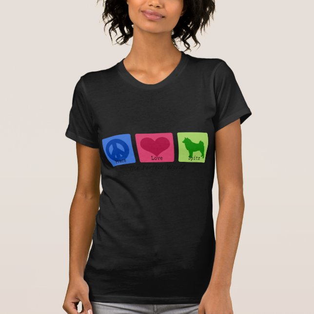 Camiseta Perro de Pomerania finlandés del amor de la paz (Anverso)