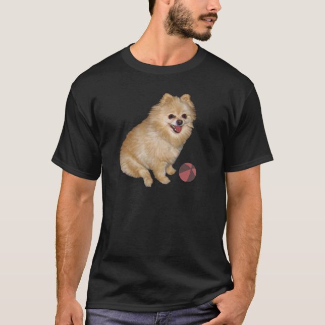 Camiseta Perro de Pomeranian con la bola (Anverso)