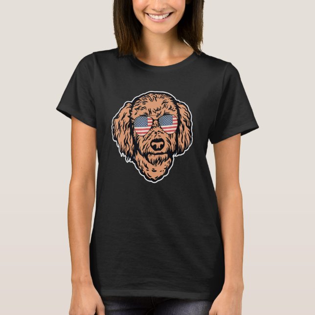 Camiseta Perro De Poodle Con Gafas De Sol Bandera Americana (Anverso)
