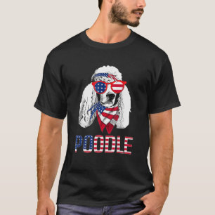 Camiseta Perro De Poodle Lentes De Sol Bandera Americana 4