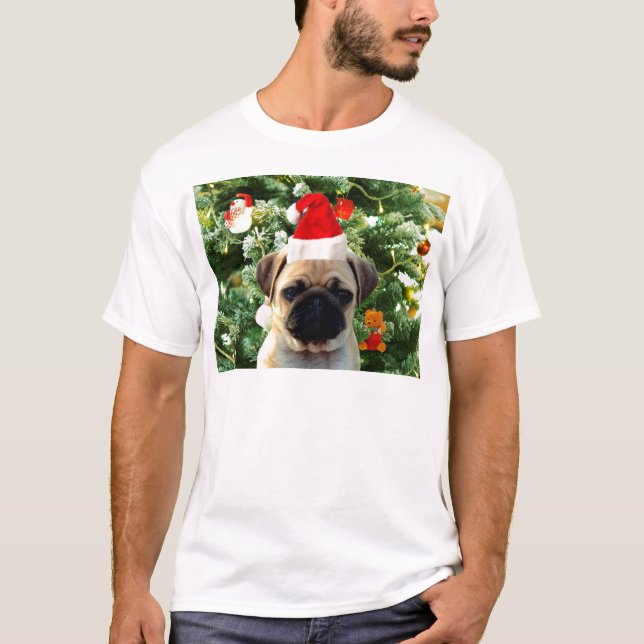 Camiseta Perro de pug cachorro árbol de Navidad Ornamentos  (Anverso)