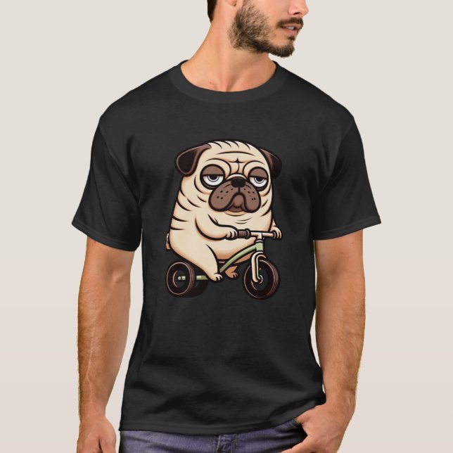 Camiseta Perro de pug divertido en bicicleta de equilibrio  (Anverso)