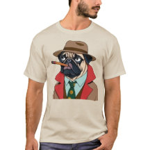 Perro de pug humeante con un gorra de Fedora