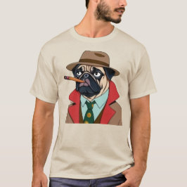 Camiseta Perro de pug humeante con un gorra de Fedora