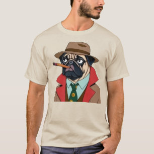 Camiseta Perro de pug humeante con un gorra de Fedora