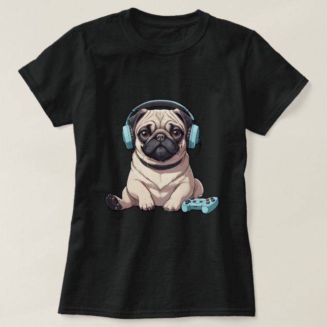 Camiseta Perro de pug lindo para aficionados al videojuego (Diseño del anverso)