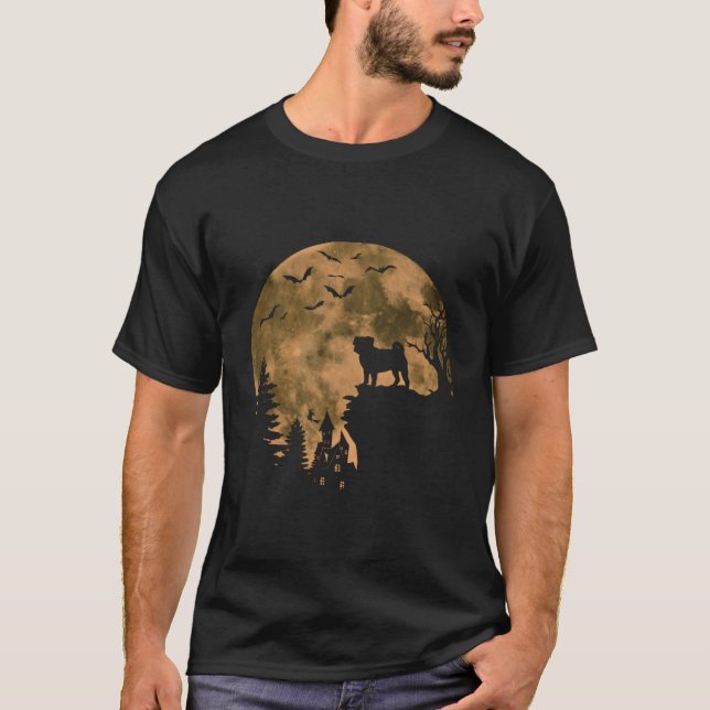 Camiseta Perro de pug y luna de Halloween vestuario de perr (Anverso)