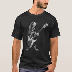 Camiseta Perro de raza Basset Hound tocando bajo música roc