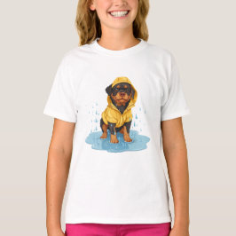 Camiseta Perro de Rottweiler Cuto Con Lavana De Lluvia