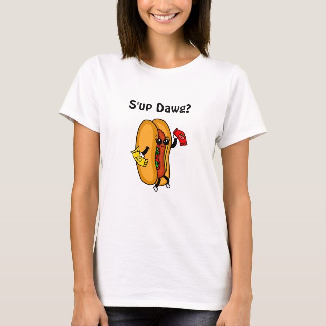 Camiseta Perro de S-up, Perro caliente, lindo gracioso (Anverso)