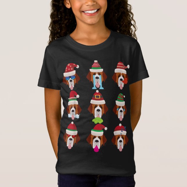 Camiseta Perro de SAINT BERNARD Faces Santa Costume Xmas (Anverso)