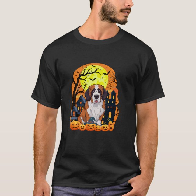 Camiseta Perro de San Bernard con calabazas Funny Sterrado (Anverso)