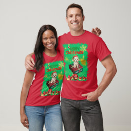 Camiseta Perro de Santa Claus sentado para ver el regalo