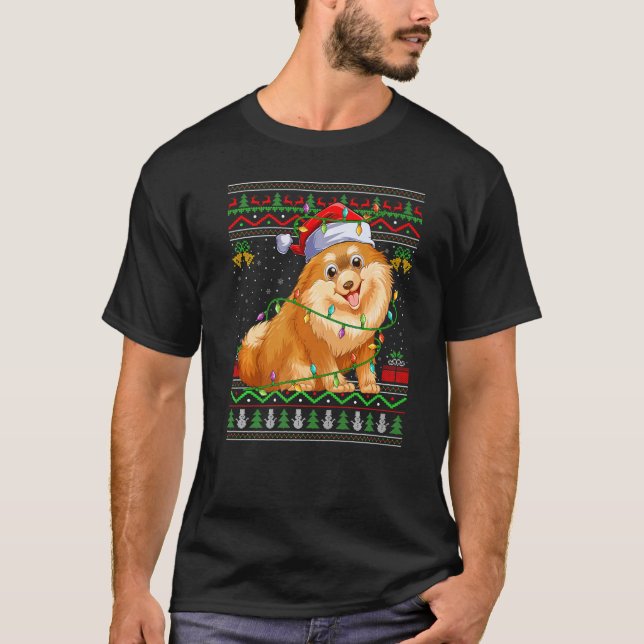 Camiseta Perro de Santa Pomerania al estilo dulce navideño (Anverso)