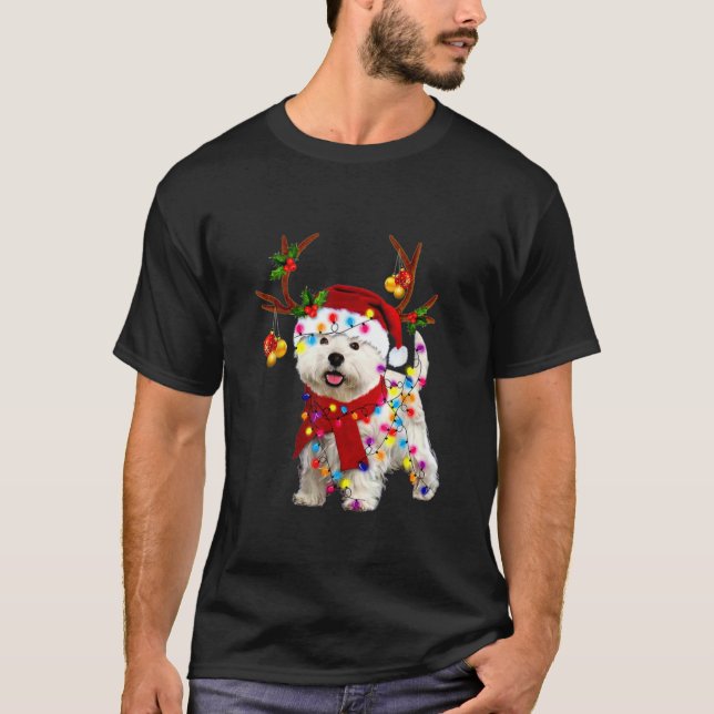 Camiseta Perro de Santa Westie magnífico reno Navidades lig (Anverso)