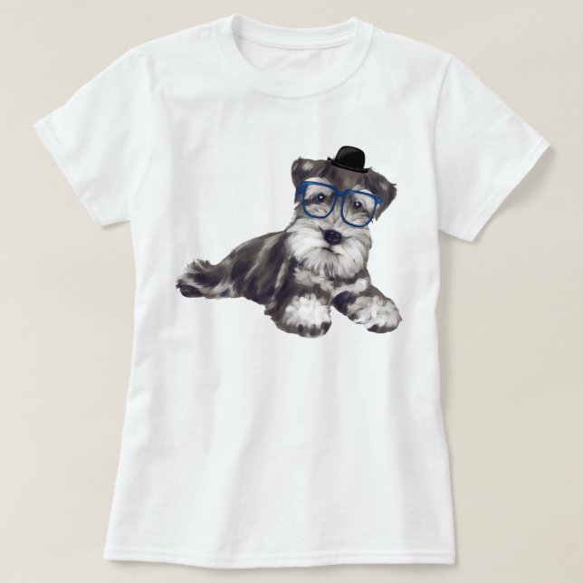 Camiseta Perro de Schnauzer Puppy pintado a mano (Diseño del anverso)
