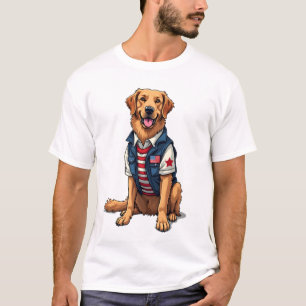 Camiseta Perro de Servicio Patriótico Golden Retri