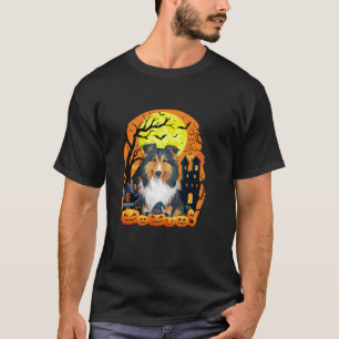 Camiseta Perro de Sheepdog de Shetland con calabazas Hallow