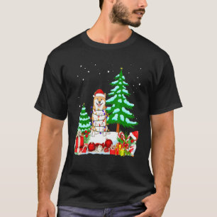 Camiseta Perro de Shiba con Navidades Gorra Luz de árbol