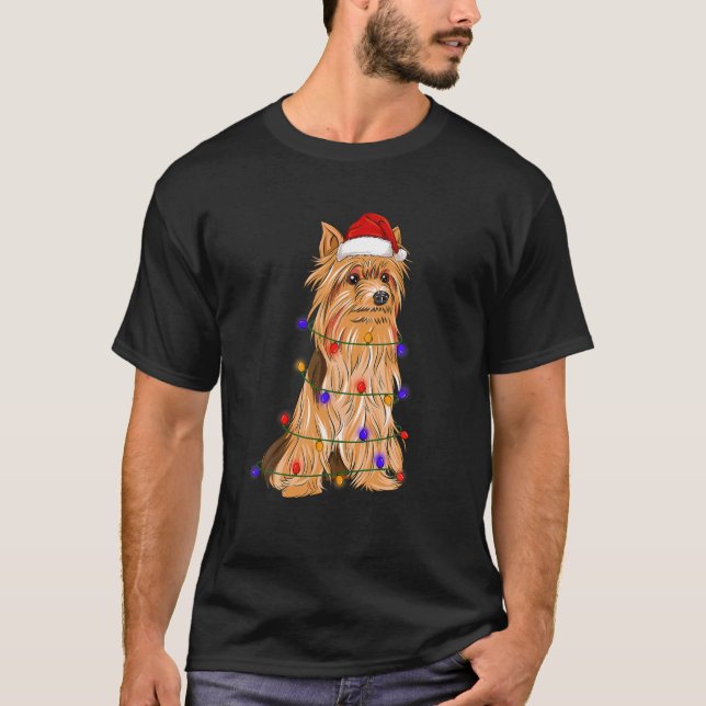 Camiseta Perro de Silky Terrier con luces Gorras de Navidad (Anverso)