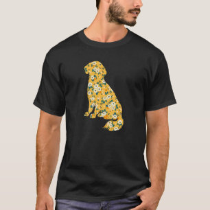Camiseta Perro de Silueta Floral Flor Cute Golden Retriever