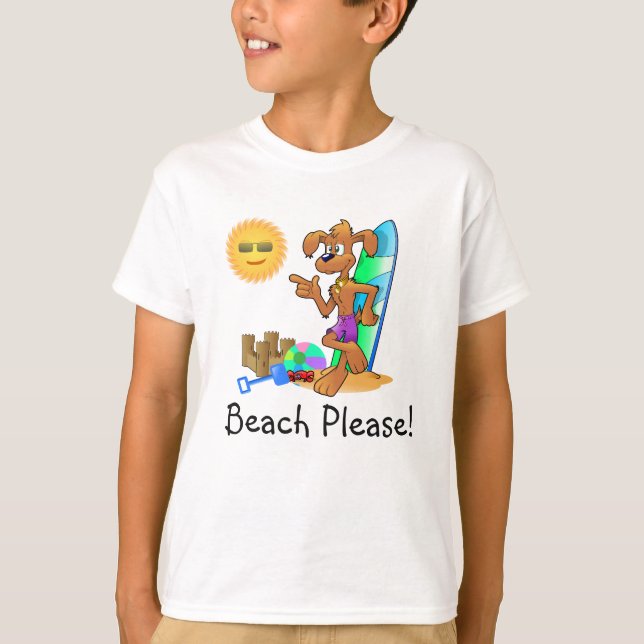Camiseta Perro de surf en la playa (Anverso)