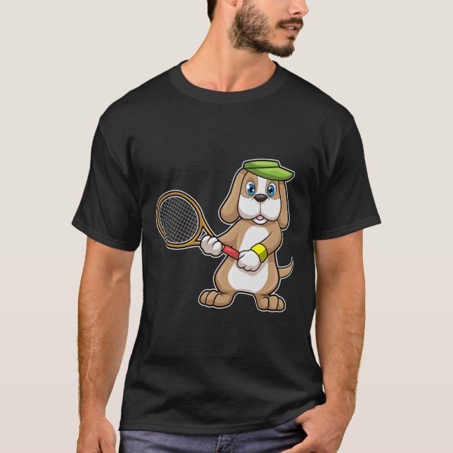 Camiseta Perro de tenis con raqueta de tenis y gorra (Anverso)
