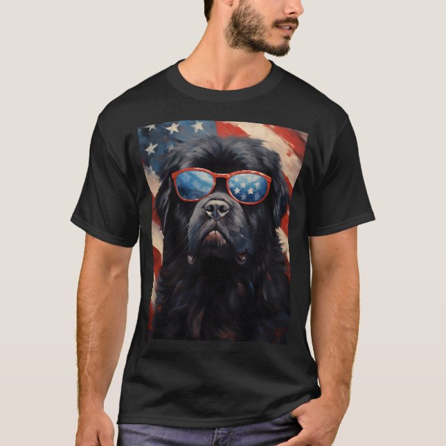 Camiseta Perro de Terranova 4 de julio bandera estadouniden (Anverso)
