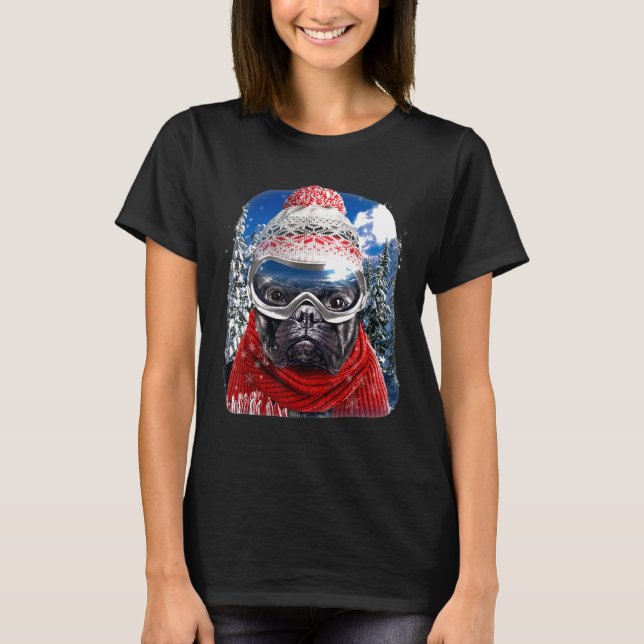 Camiseta Perro De Toro Francés Con Ropa De Snowboard En Esq (Anverso)