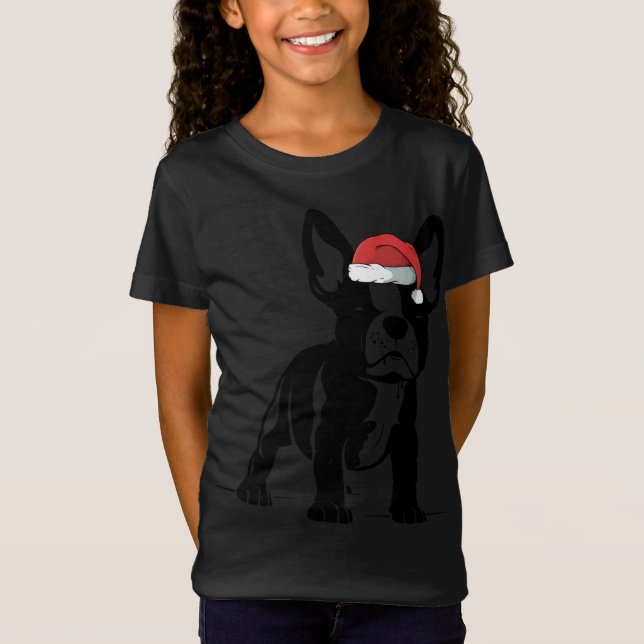 Camiseta Perro de toro francés Santa Hat Navidades aburrido (Anverso)